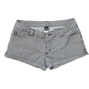 Patagonia 100% Organic Cotton Womens Shorts Sz 6 Mid Rise Pinstripe Navy Pockets